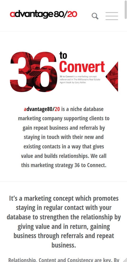 advantage80/20 mobile website home page