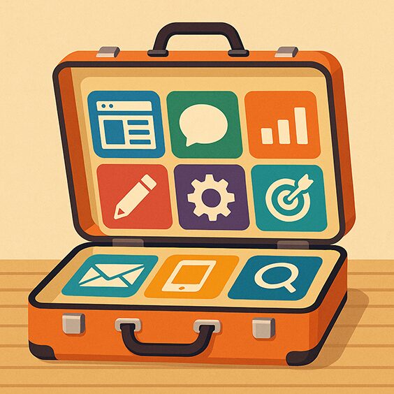 Various web icons on a case