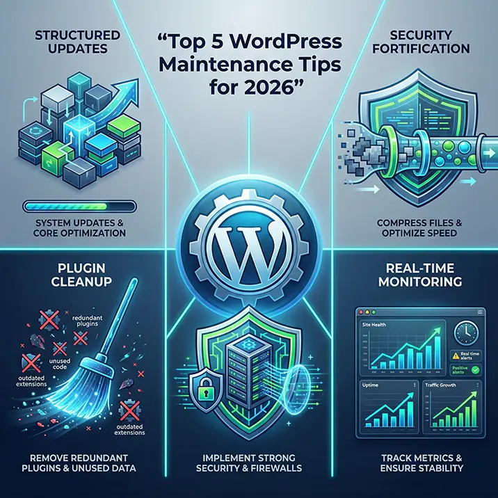 Top 5 WordPress Maintenance Tips for 2026 infographic