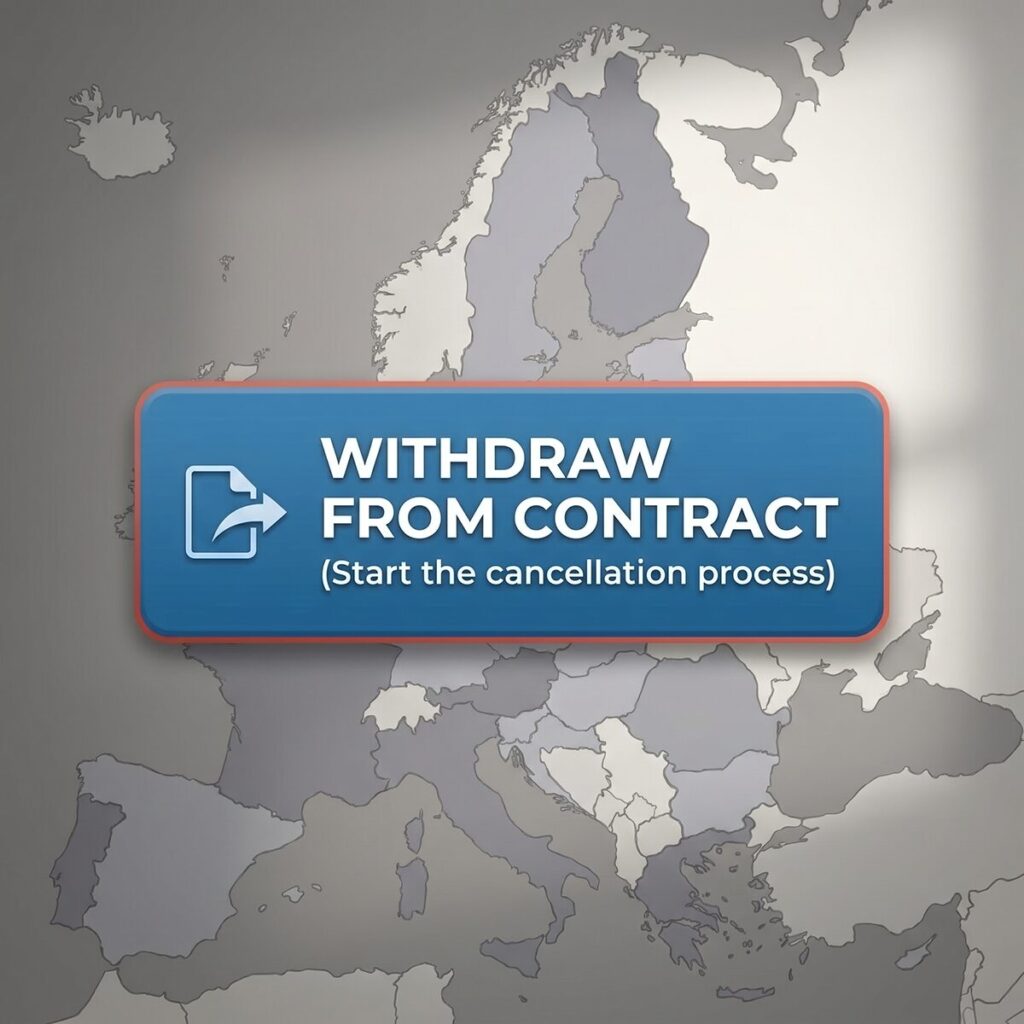A 'Withdraw from Contract' button overlaying a map of Europe
